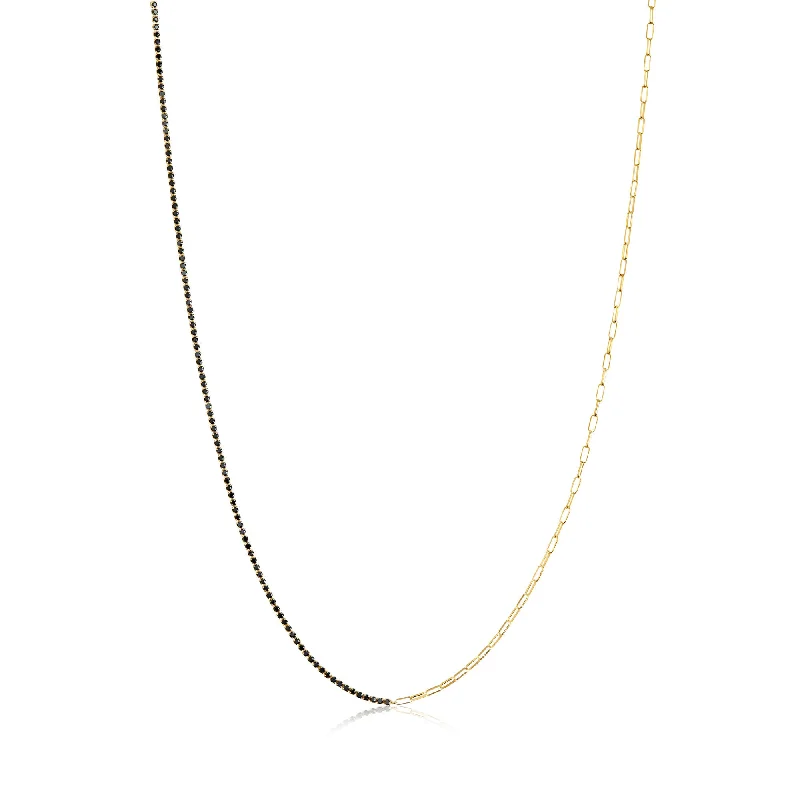 Ladies gold necklaces-Ellera Gold Plated Necklace w. Black Zirconias