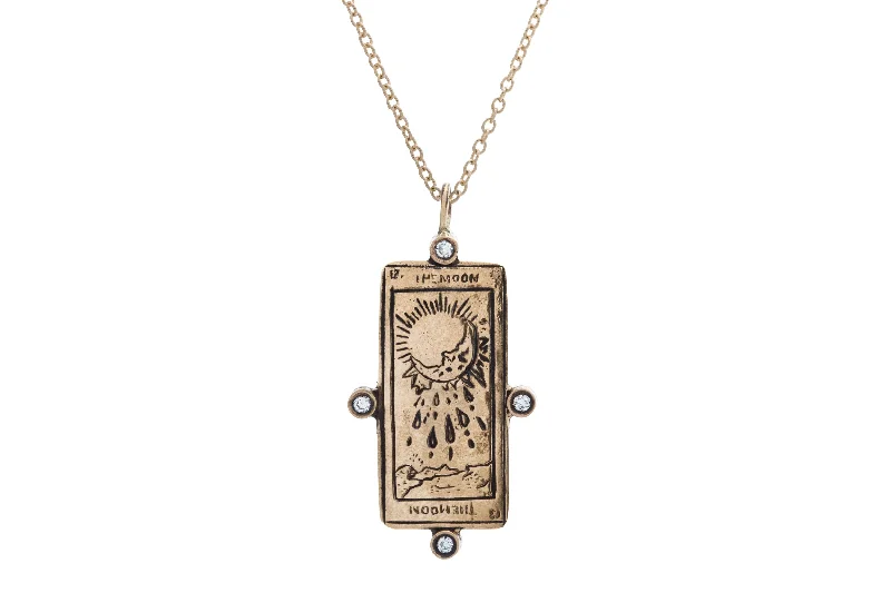 Ladies charm necklaces-Diamond The Moon Tarot Card Necklace