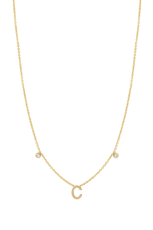 Ladies sterling silver necklaces-Initial and Diamonds Necklace - 14k Yellow