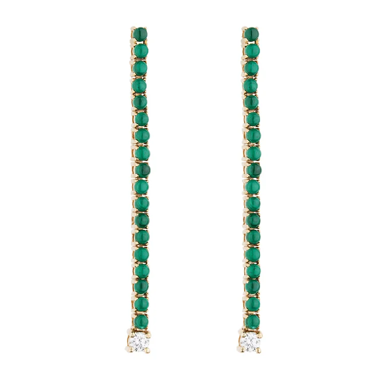 Ladies romantic earrings-Long Malachite & Diamond Tennis Earring