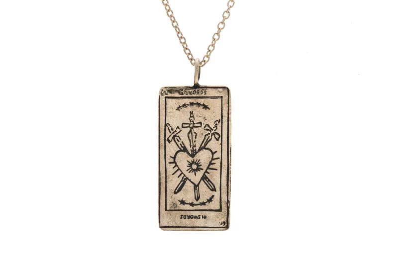 Ladies solitaire necklaces-Three of Swords Tarot Card Necklace