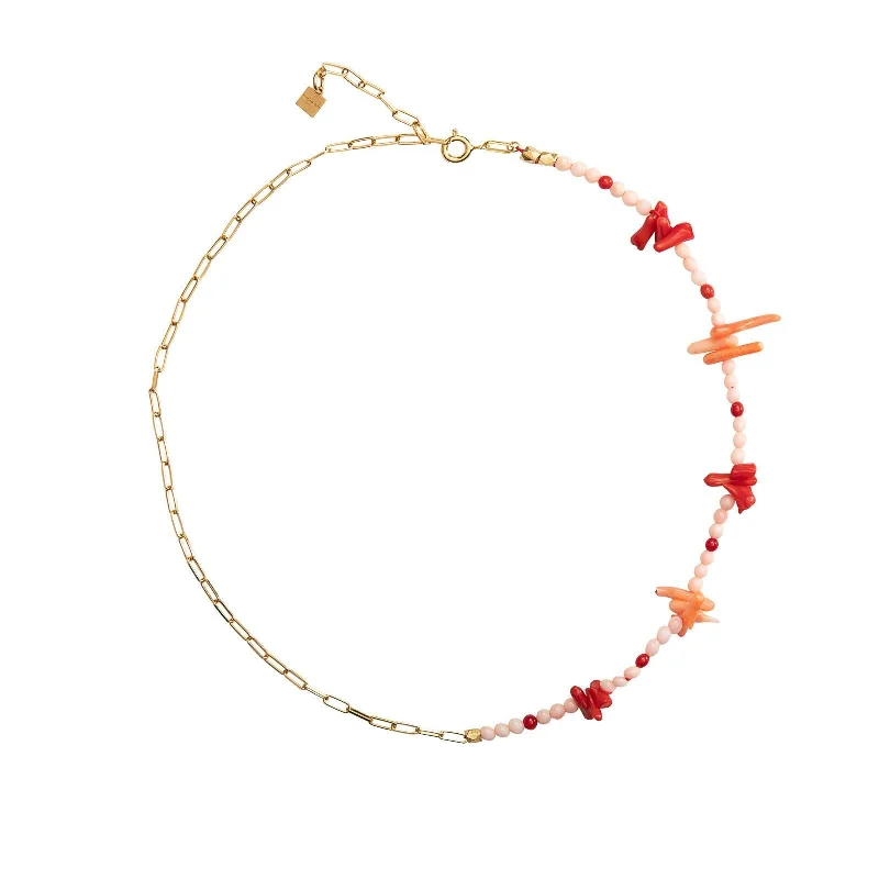 Ladies personalized necklaces-Belice 18K Gold Plated Necklace w. Coral