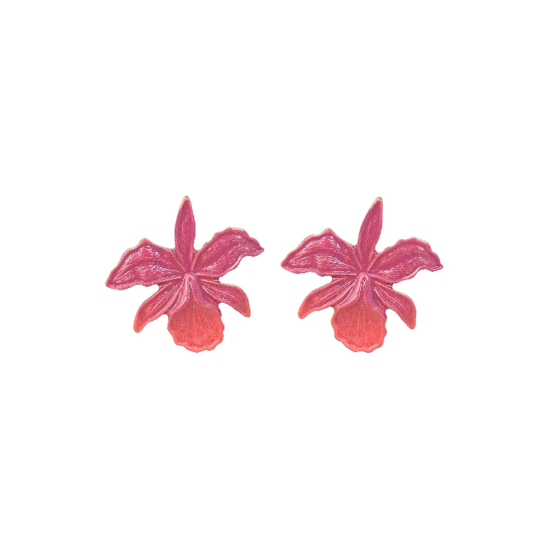 Ladies cocktail earrings-Sunset Orchid Studs