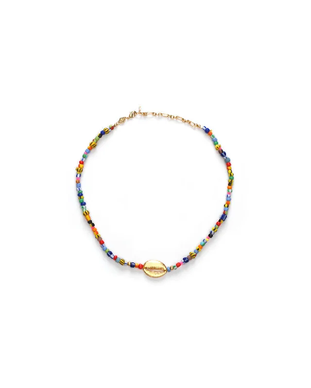 Ladies statement jewelry necklaces-Alaia Gold Plated Necklace w. Mixed coloured Beads