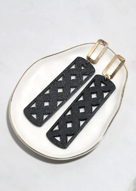 Ladies teardrop diamond earrings-Wooden Rectangle Drop Earrings