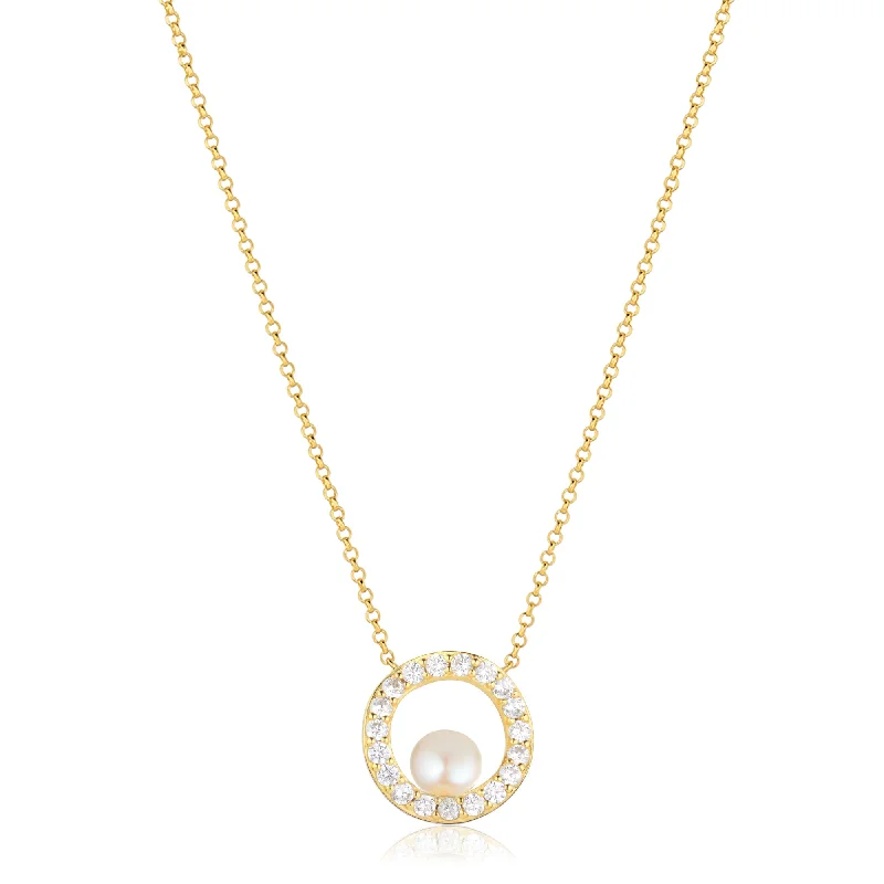 Ladies minimalist gold necklaces-Ponza Circolo 18K Gold Plated Necklace w. Zirconias