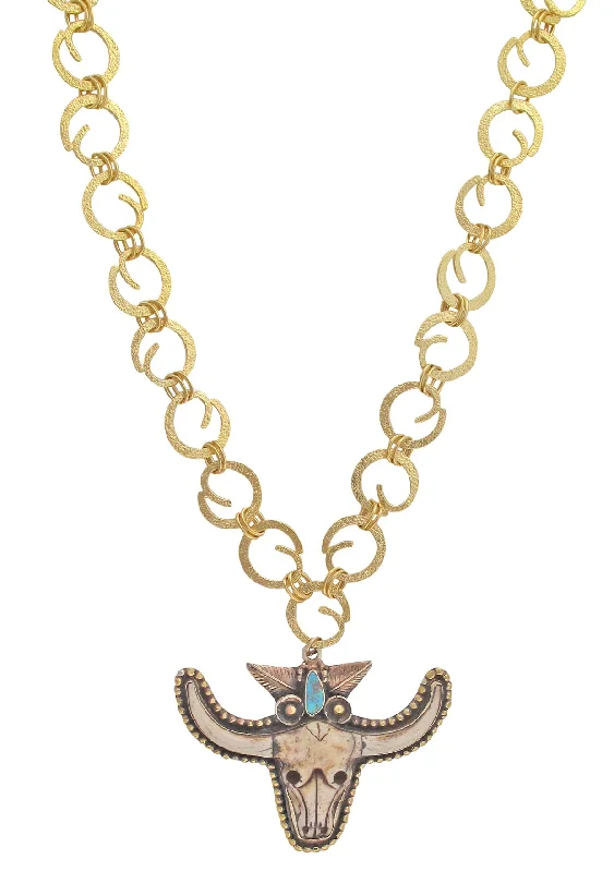 Ladies gold chain necklaces-Limited Edition Cattle Horn Statement Necklace