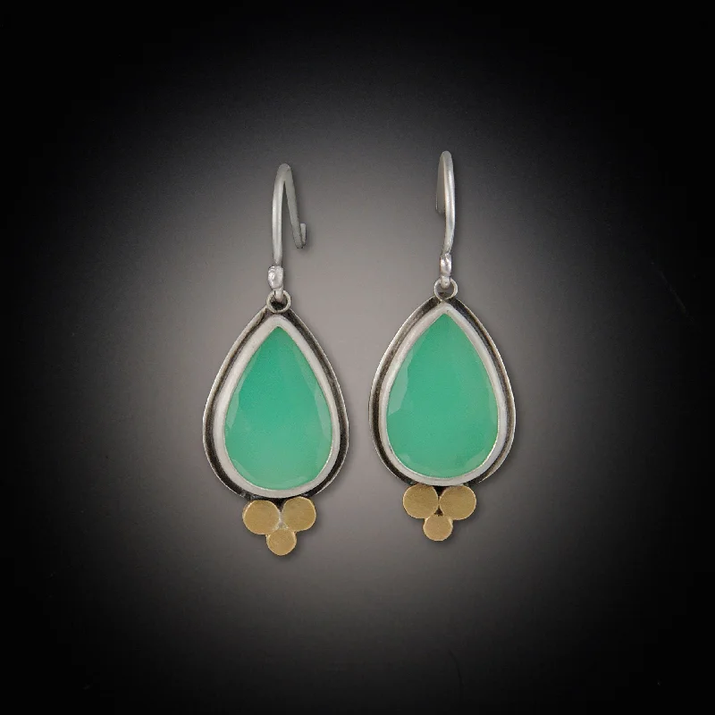 Ladies geometric stud earrings-Rose Cut Chrysoprase Teardrop Earrings