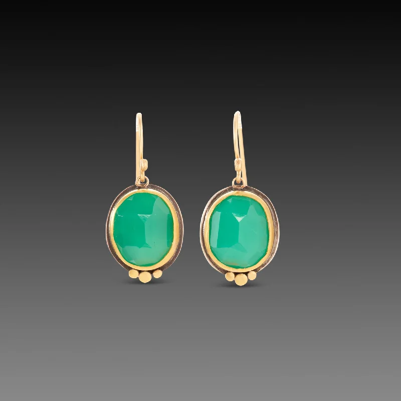 Ladies flower earrings-Rose Cut Oval Chrysoprase Earrings