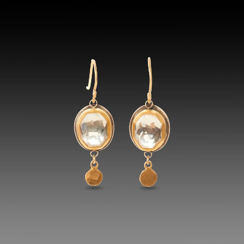 Ladies multi-stone earrings-Clear Topaz Earrings with 22k Gold Drops