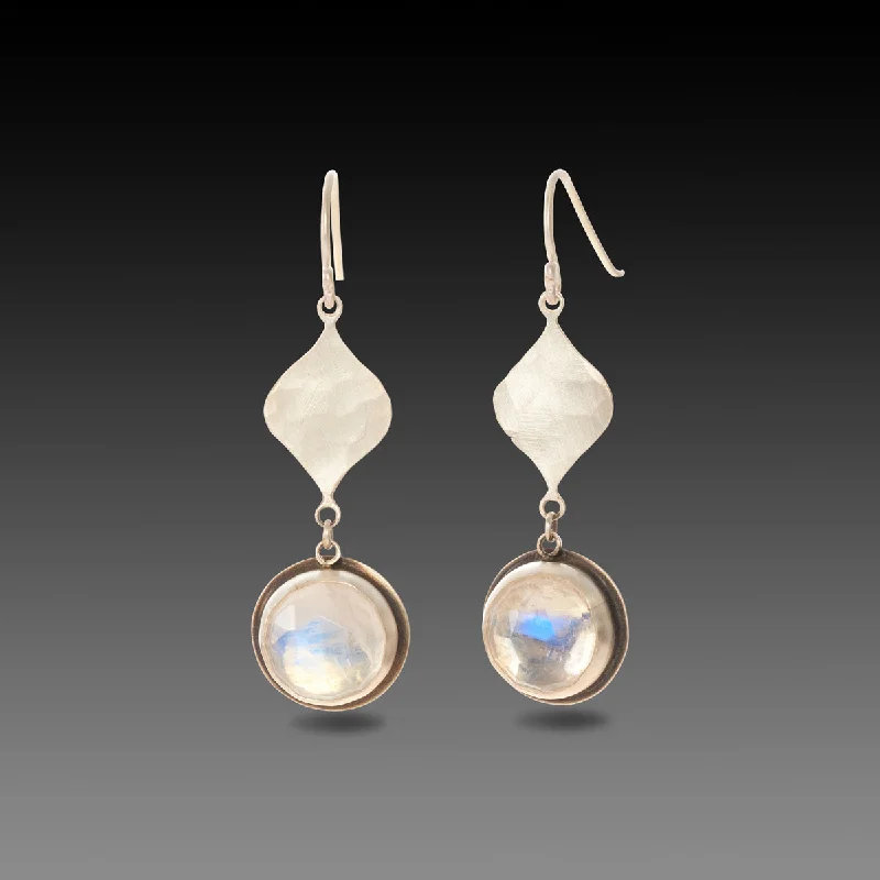 Ladies moonstone earrings-Moonstone and Hammered Silver Earrings