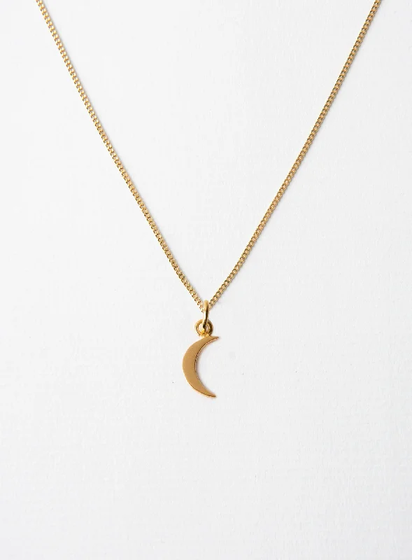 Ladies wedding necklaces-Small Moon 14K Gold Plated Necklace