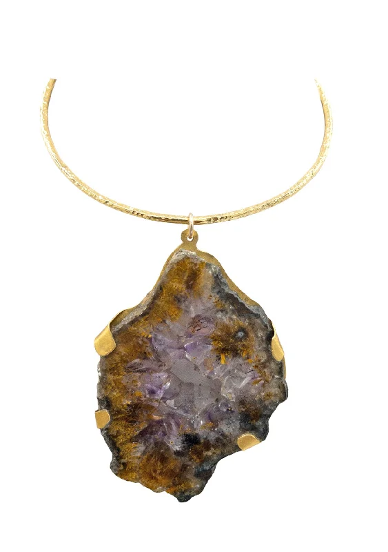 Ladies solitaire necklaces-Amethyst Geode Pendant Necklace