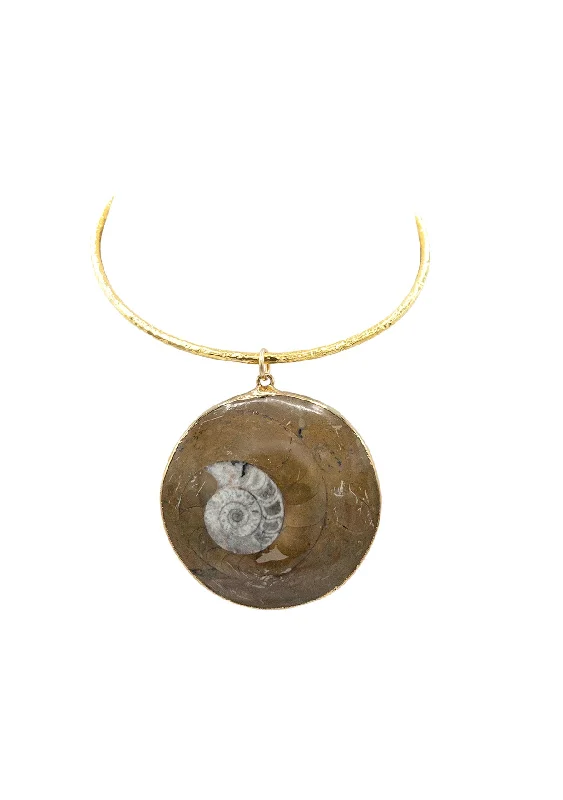 Ladies gemstone necklaces-Ammonite Pendant Gold Bar Necklace