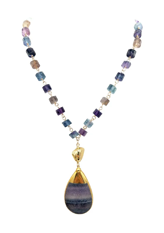 Ladies birthstone charm necklaces-Fluorite Pendant Station Necklace