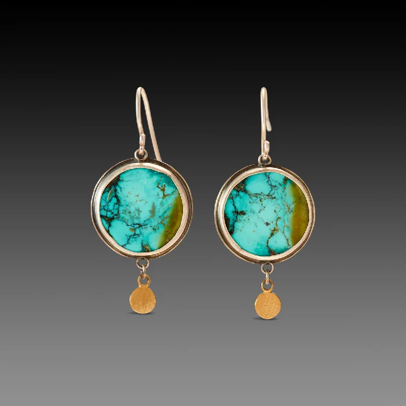 Ladies tribal earrings-Turquoise Earrings with 22k Drops