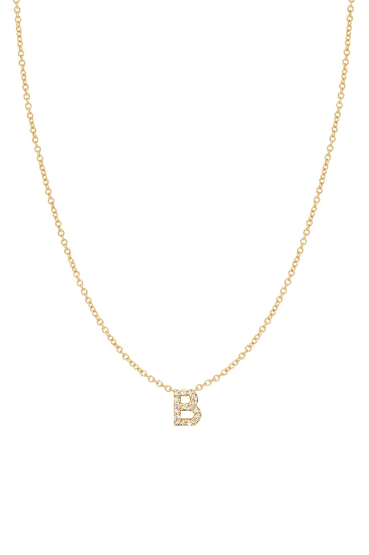 Ladies crystal necklaces-Diamond Initial Necklace - 14K Yellow