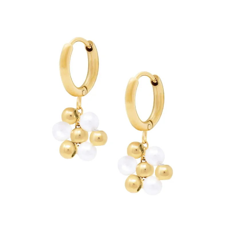 Ladies chain earrings-August Pearl Hoop Earrings