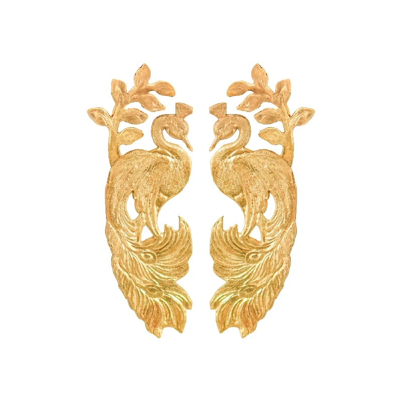 Ladies gold chandelier earrings-Gold Pavo Earrings