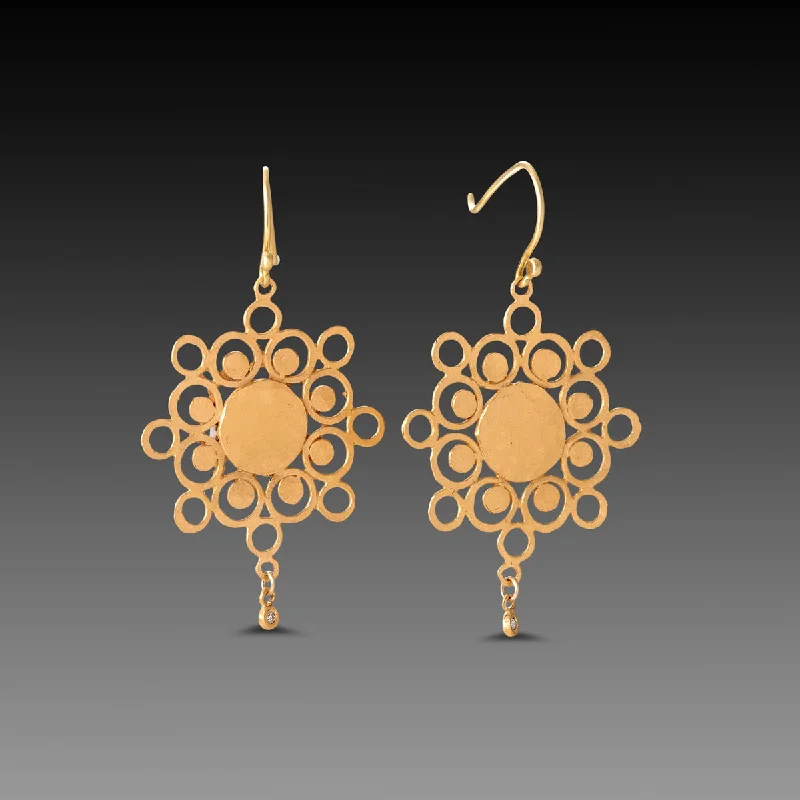 Ladies hoop stud earrings-Gold Mandala Earrings