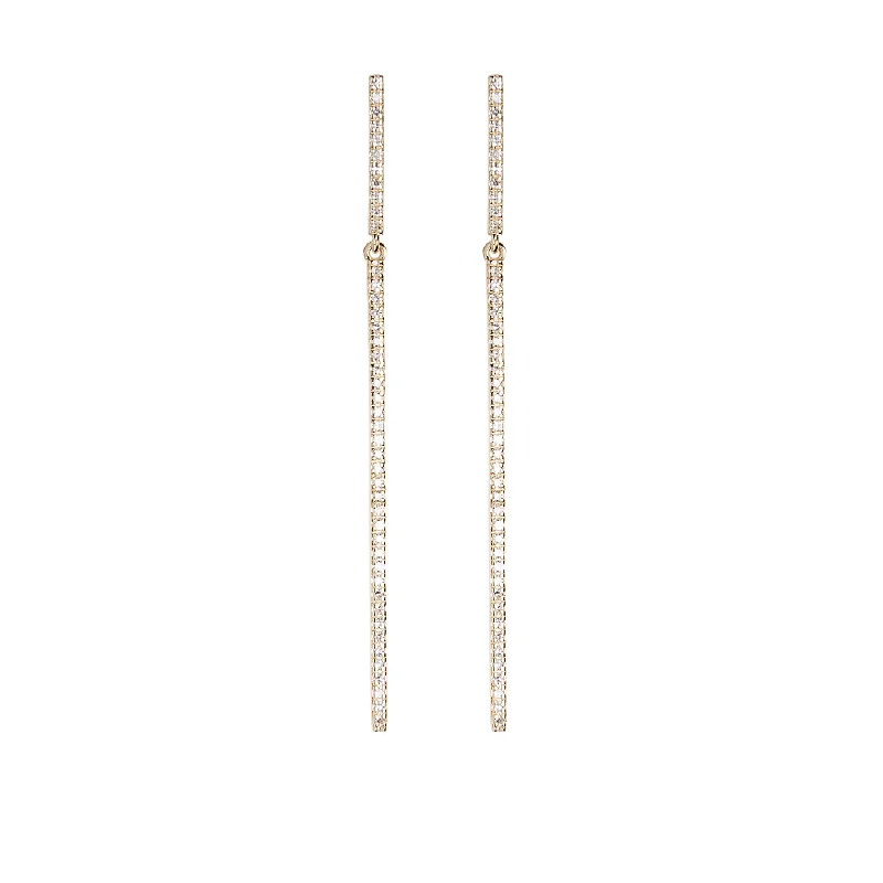 Ladies cocktail earrings-Long Diamond Bar Earrings