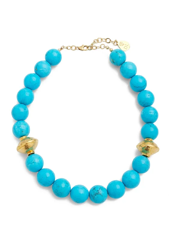 Ladies braided necklaces-Turquoise Gold Accent Necklace