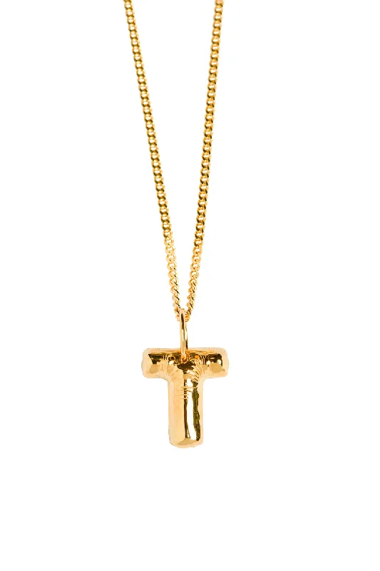 Ladies elegant gold necklaces-Letter T Gold Plated Necklace