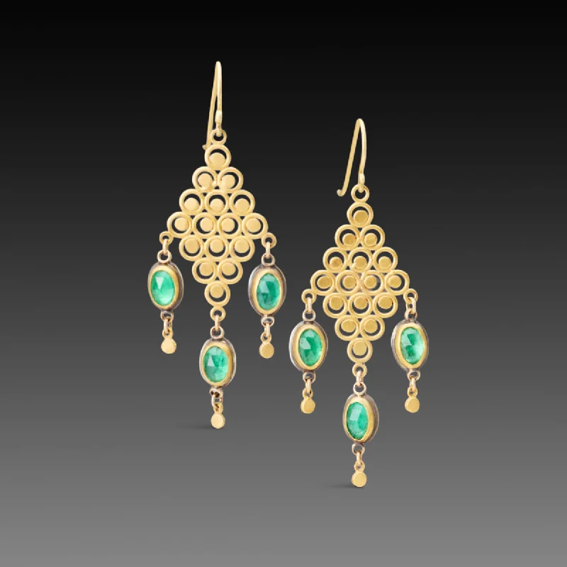 Ladies geometric stud earrings-Emerald Chandelier Earrings