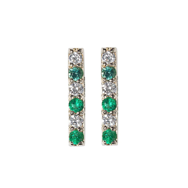 Ladies drop gemstone earrings-Diamond/Emerald Gemstone Bar Studs