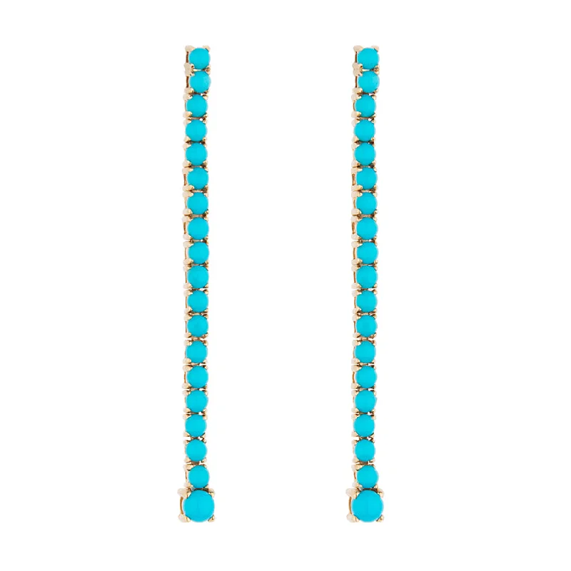 Ladies zirconia earrings-Long Turquoise Tennis Earring