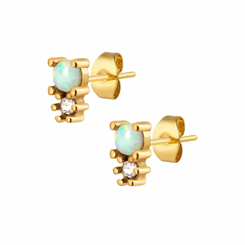 Ladies ethnic earrings-Halo Opal Stud Earrings