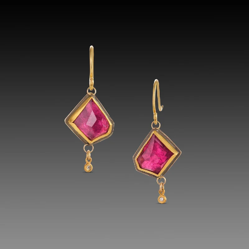 Ladies solitaire earrings-Geometric Pink Tourmaline Earrings