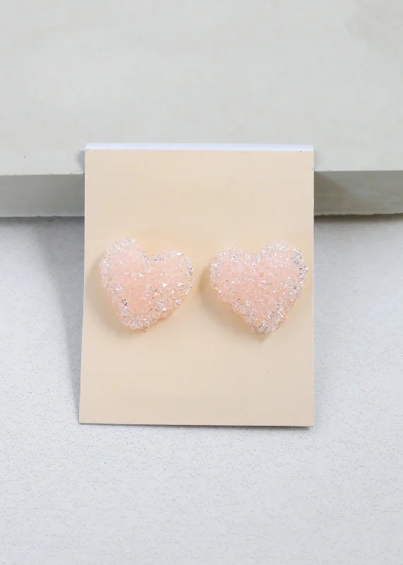 Ladies romantic earrings-Crystalized Heart Earrings