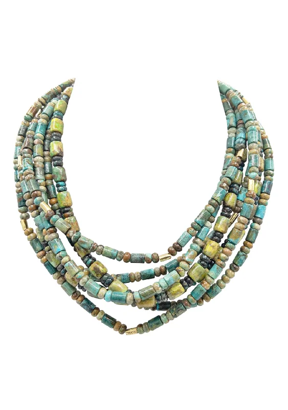 Ladies anniversary necklaces-Green Turquoise 7 Multi Strand Necklace