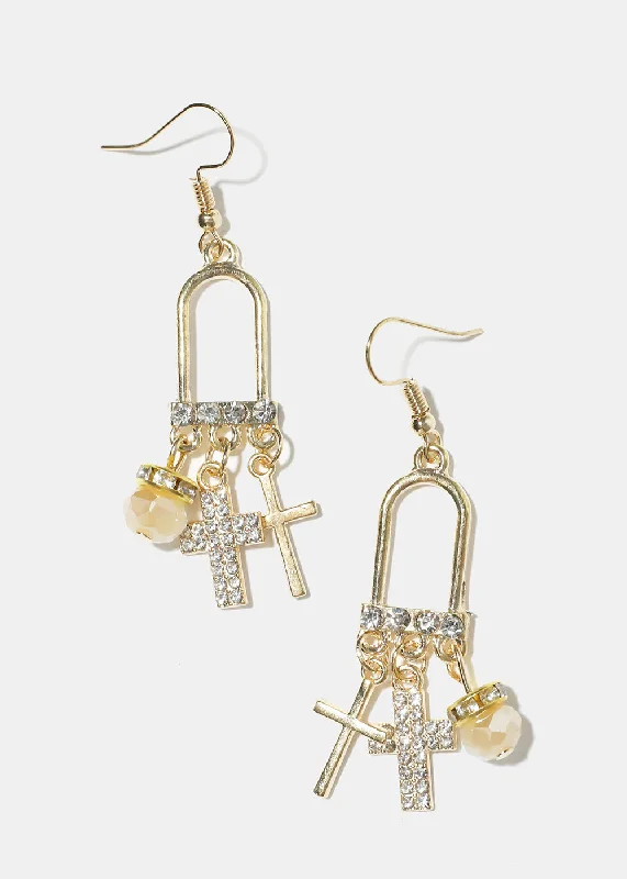 Ladies elegant earrings-Dangle Cross Earrings