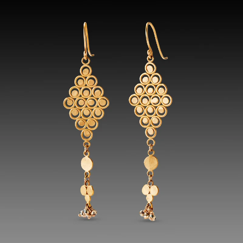 Ladies moonstone earrings-Gold Filigree Earrings with Trios