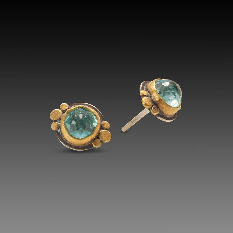 Ladies clip-on earrings-Apatite & Gold Stud Earrings