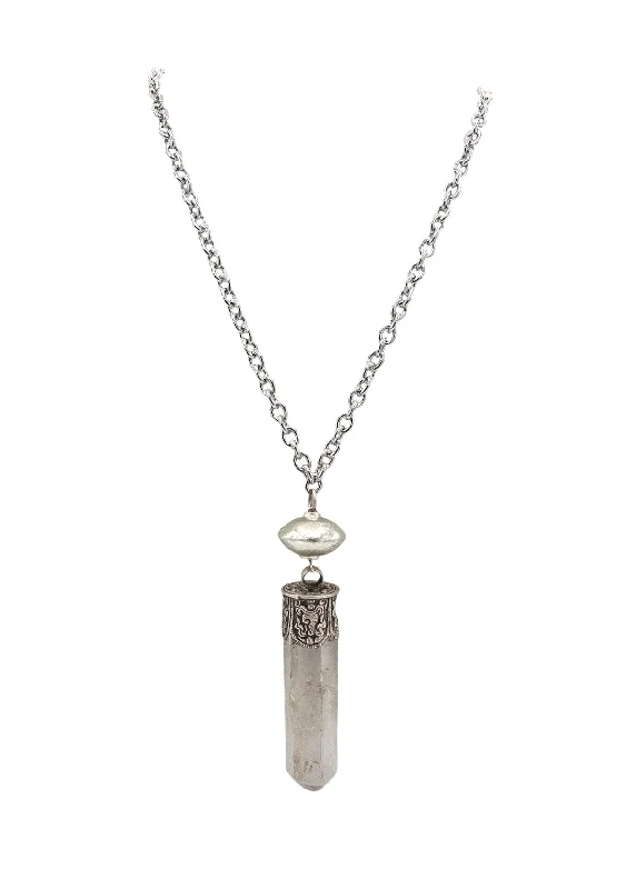 Ladies silver necklaces-Quartz Spike Rhodium Accent Necklace