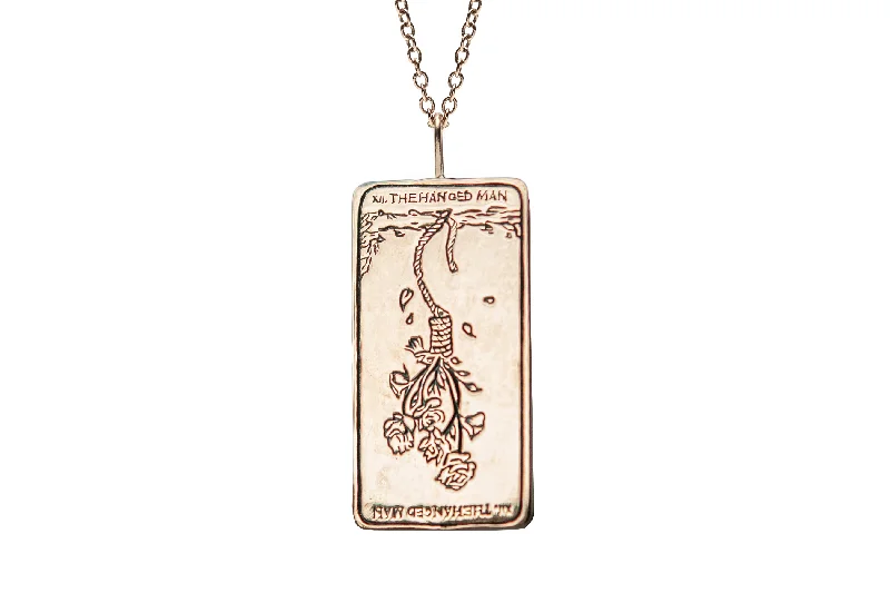 Ladies silver statement necklaces-The Hanged One Tarot Card Necklace