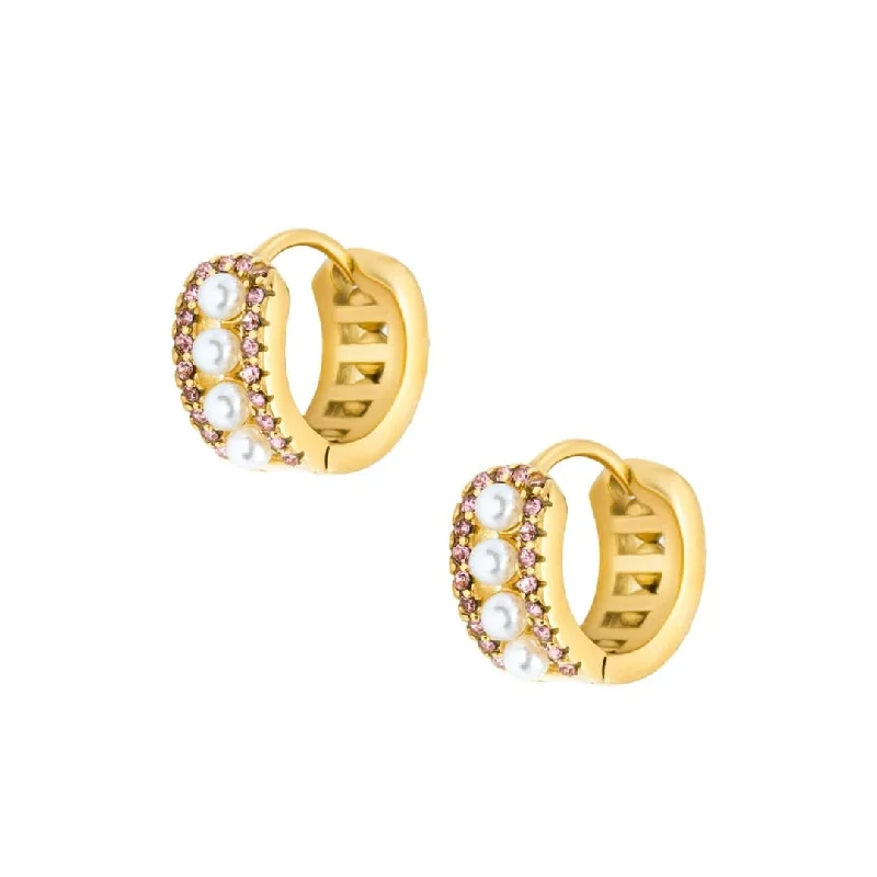 Ladies birthstone earrings-Anshi Pearl Hoop Earrings