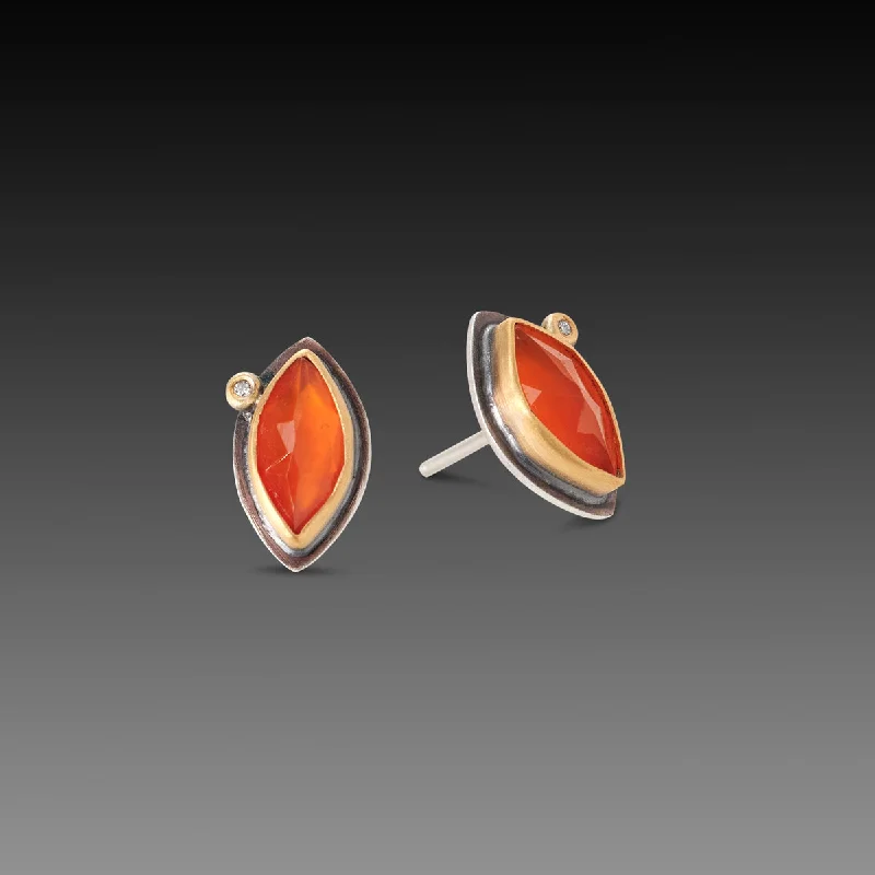 Ladies engraved earrings-Carnelian Marquis Stud Earrings