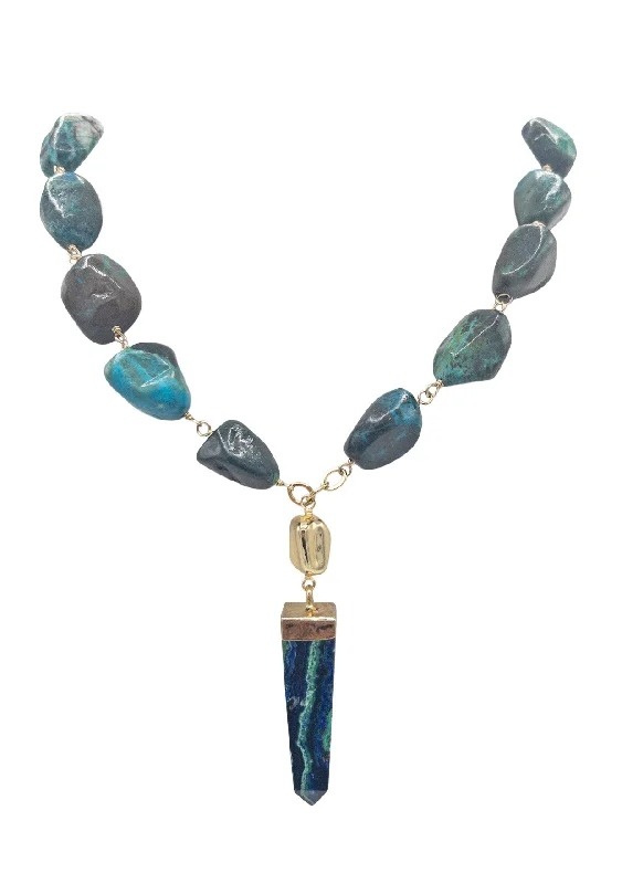 Ladies double-strand necklaces-Chrysocolla Gold Accent Pendant Necklace