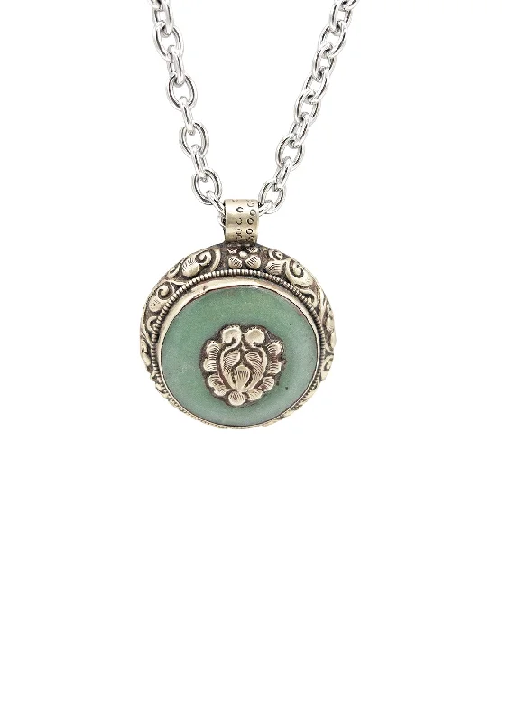 Ladies chain necklaces-Green Jade Tibetan Silver Pendant Necklace