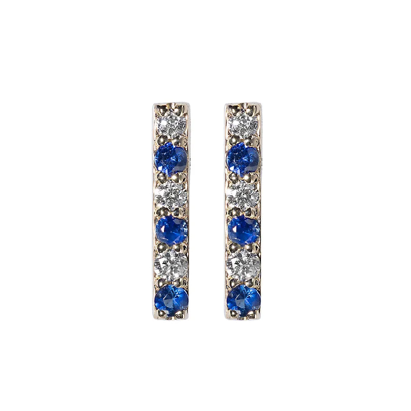 Ladies solitaire earrings-Diamond/Blue Sapphire Gemstone Bar Studs