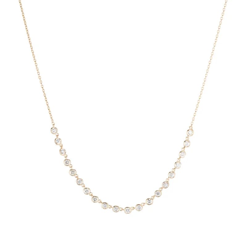 Ladies multi-layered necklaces-Diamond Bezel Link Necklace, 14k