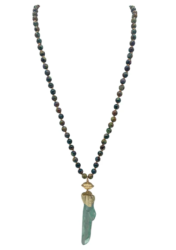 Ladies fashion necklaces-Chrysocolla  Fluorite Pendant Necklace