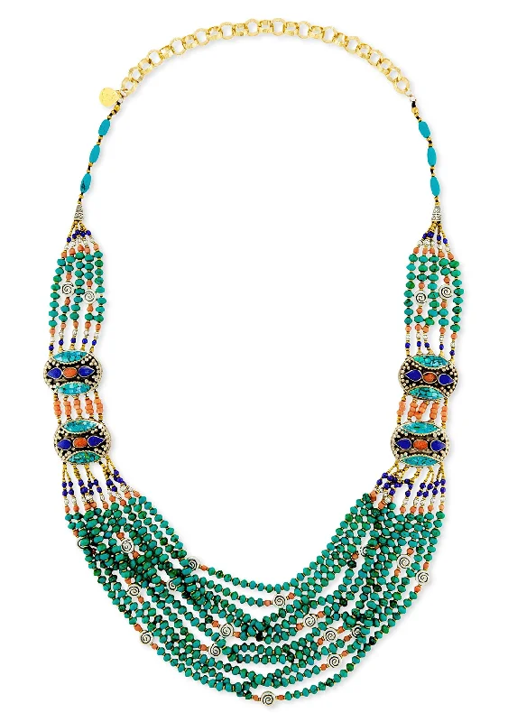 Ladies luxury diamond necklaces-Ethnic Multistrand Turquoise Necklace