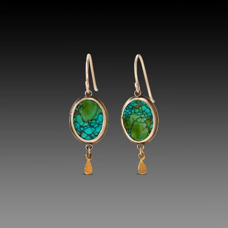 Ladies bar earrings-Turquoise Earrings with 22k Drops