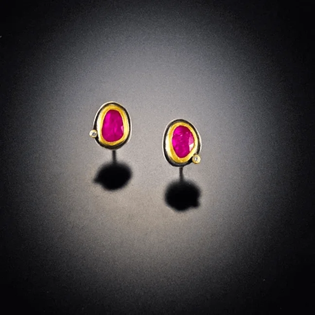 Ladies drop earrings-Ruby with Diamond Dot Stud Earrings