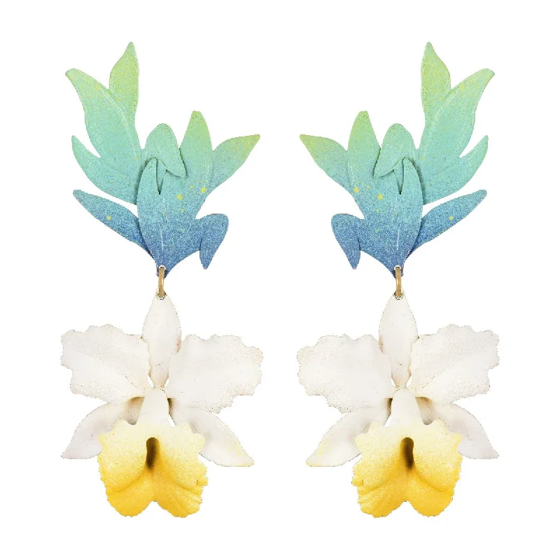 Ladies gold chandelier earrings-Grand La'akea Orchid Earrings